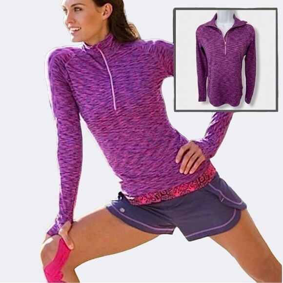 Athleta Mendoza Purple & Pink Space Dye Quarter Zip Running Pullover Jacket XXL - Picture 1 of 15